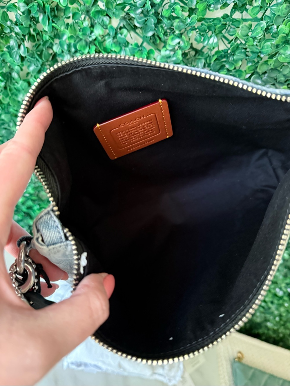 Coach Light Blue Distressed Denim Signature Wristlet Pouch with Charms NWT - Picture 7 of 8